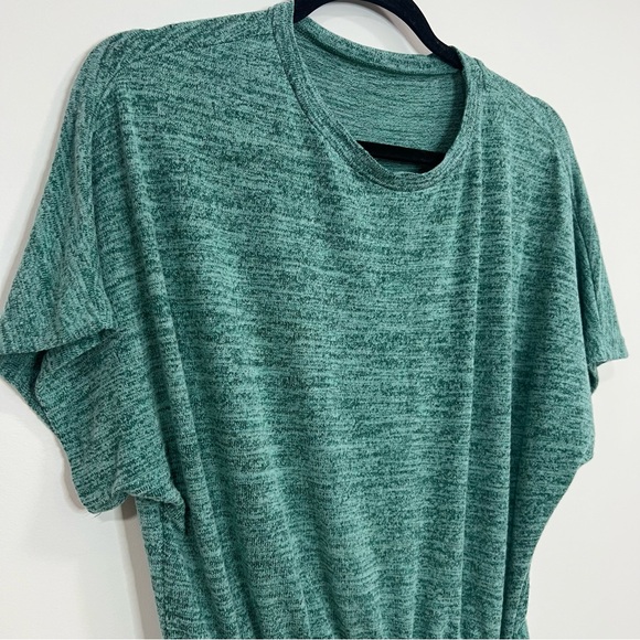 Teal Gathered Midi Dress Ruched Side Short Sleeve Soft Touch Oversized Small - Picture 3 of 10